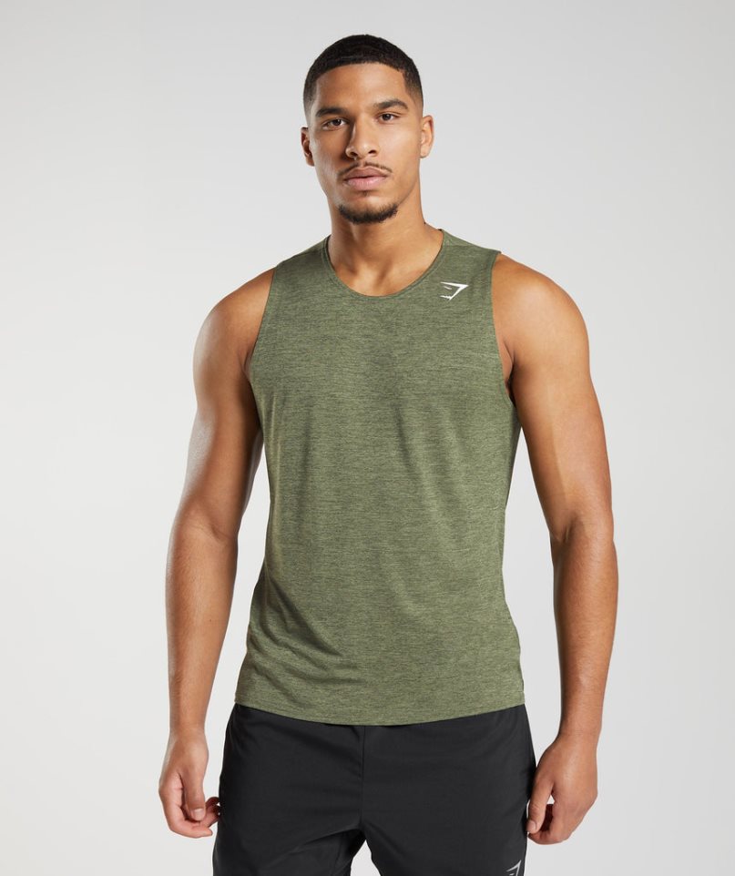 Men\'s Gymshark Arrival Slim Marl Tanks Olive | CA DA7813